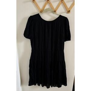 Loft Dress Women's 6 Black Short Puff Sleeves Tiered Shift Round Neck Flowy